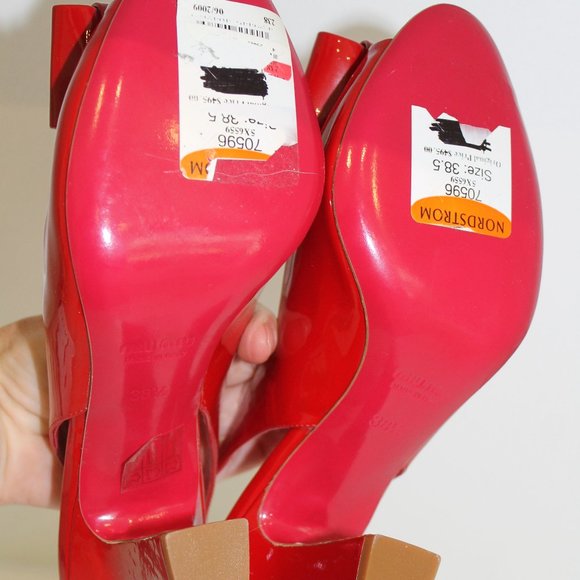 NEW MIU MIU RED BOW PATENT LEATHER SLINGBACK SANDALS HEELS 38.5 REDUCED PRICE - Picture 9 of 9